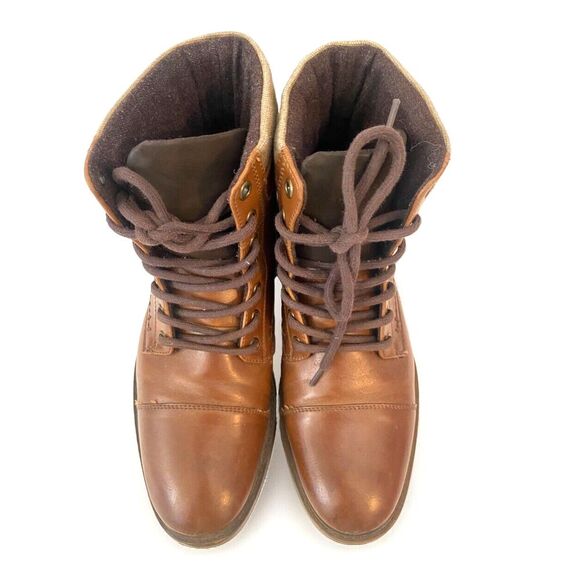 J. Ferrar Davidson Boots Mens 7.5 Brown Faux Leather High Lace Up Cap Toe Shoes - Picture 3 of 9